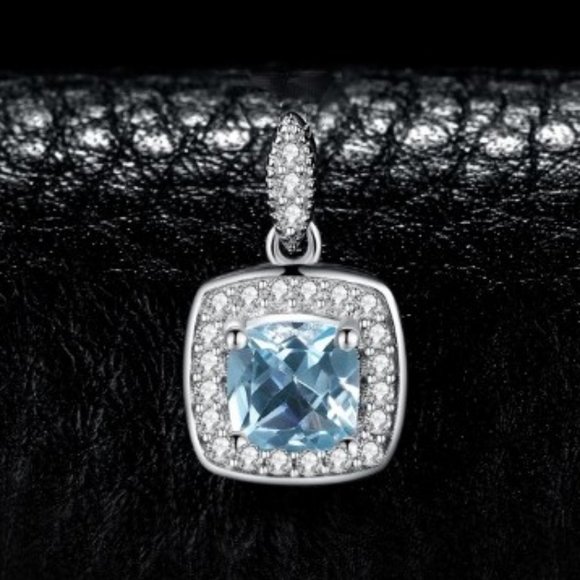 NEW 1.30 ctw Blue TOPAZ Cushion Silver Pendant - Picture 3 of 7